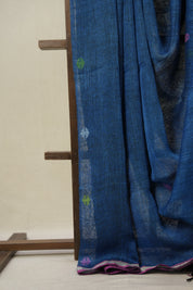 Peacock Blue Linen Jamdani Saree - SRPBLJS500