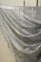 Black Silver Tissue Tussar Silk Saree - SRBSTTSS524