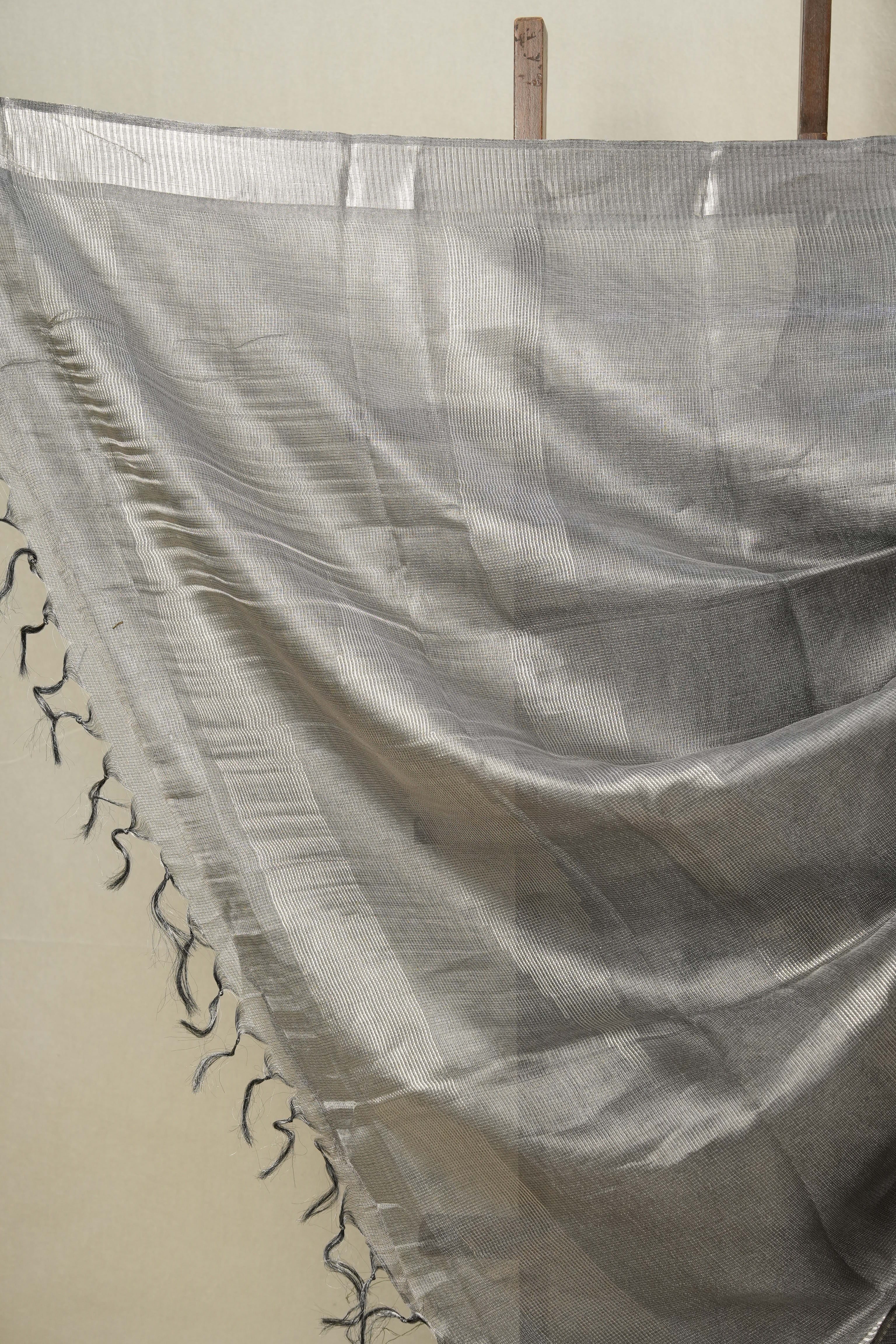 Black Silver Tissue Tussar Silk Saree - SRBSTTSS524