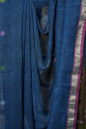 Peacock Blue Linen Jamdani Saree - SRPBLJS500