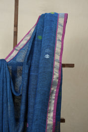Peacock Blue Linen Jamdani Saree - SRPBLJS500