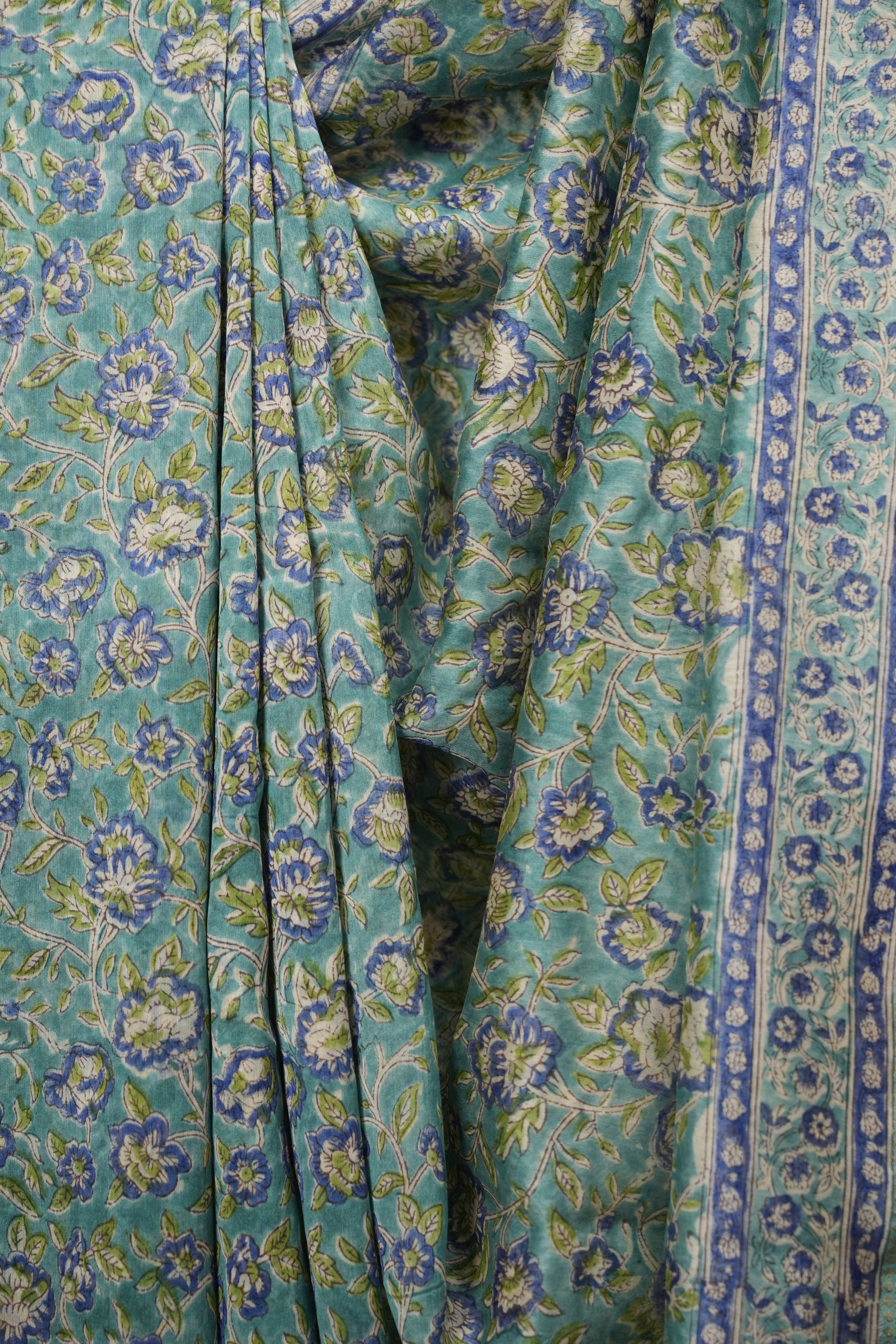 Aqua HBP Cotton Silk Saree With Maheshwari Border - SRWCSS1816
