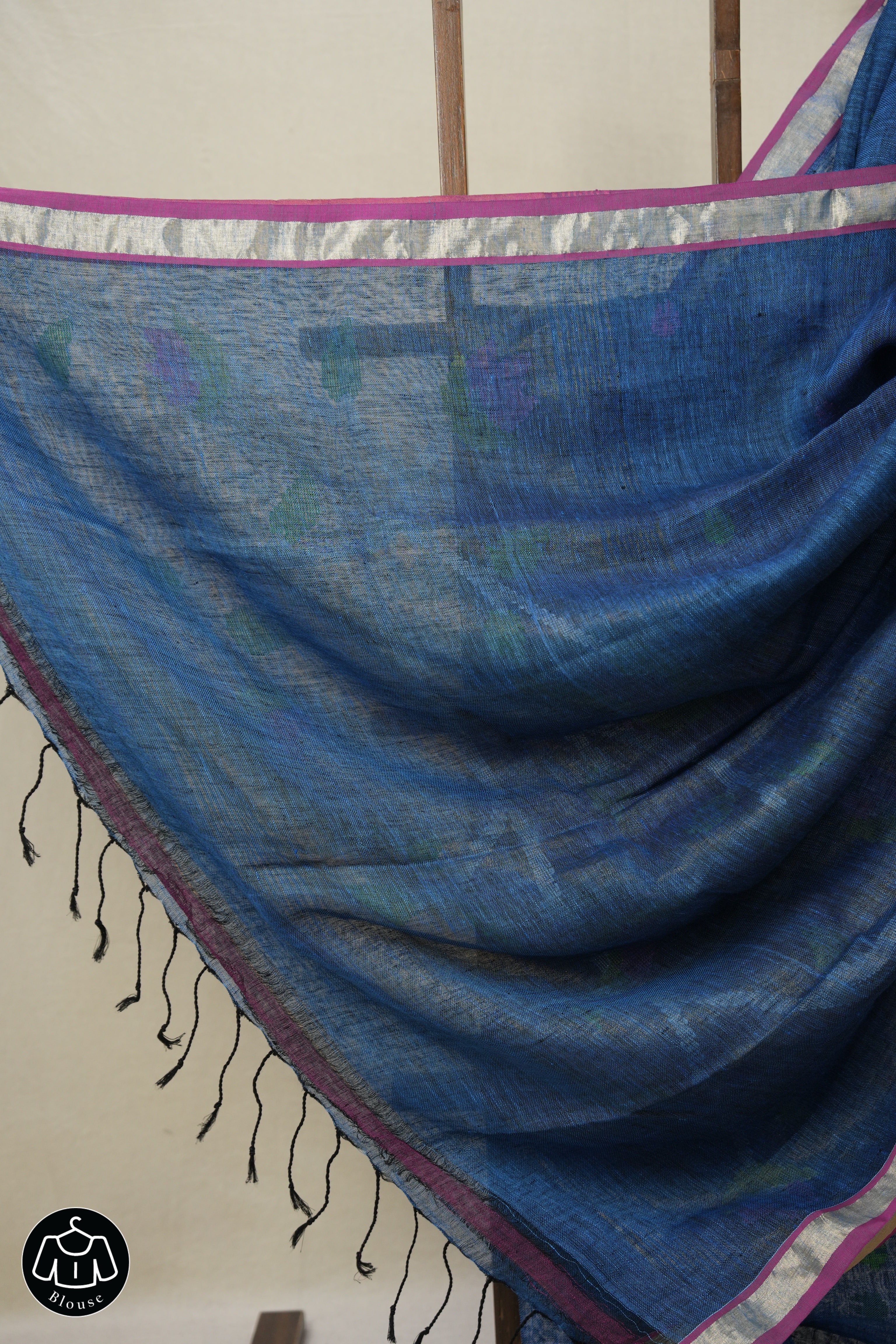 Peacock Blue Linen Jamdani Saree - SRPBLJS500