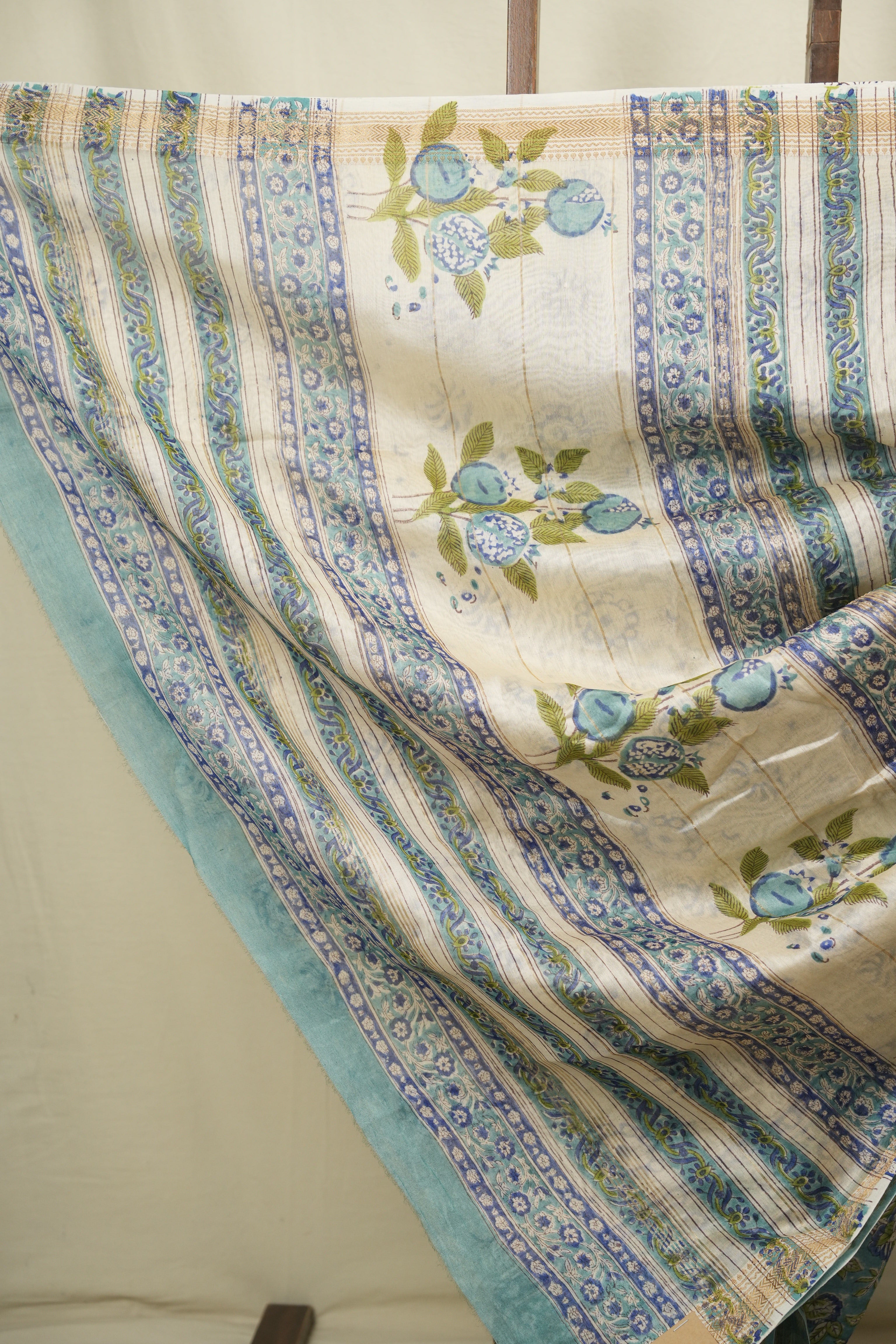 Aqua HBP Cotton Silk Saree With Maheshwari Border - SRWCSS1816