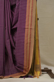 Magenta Checks Cotton Ilkal Saree  - SRMCCIS706