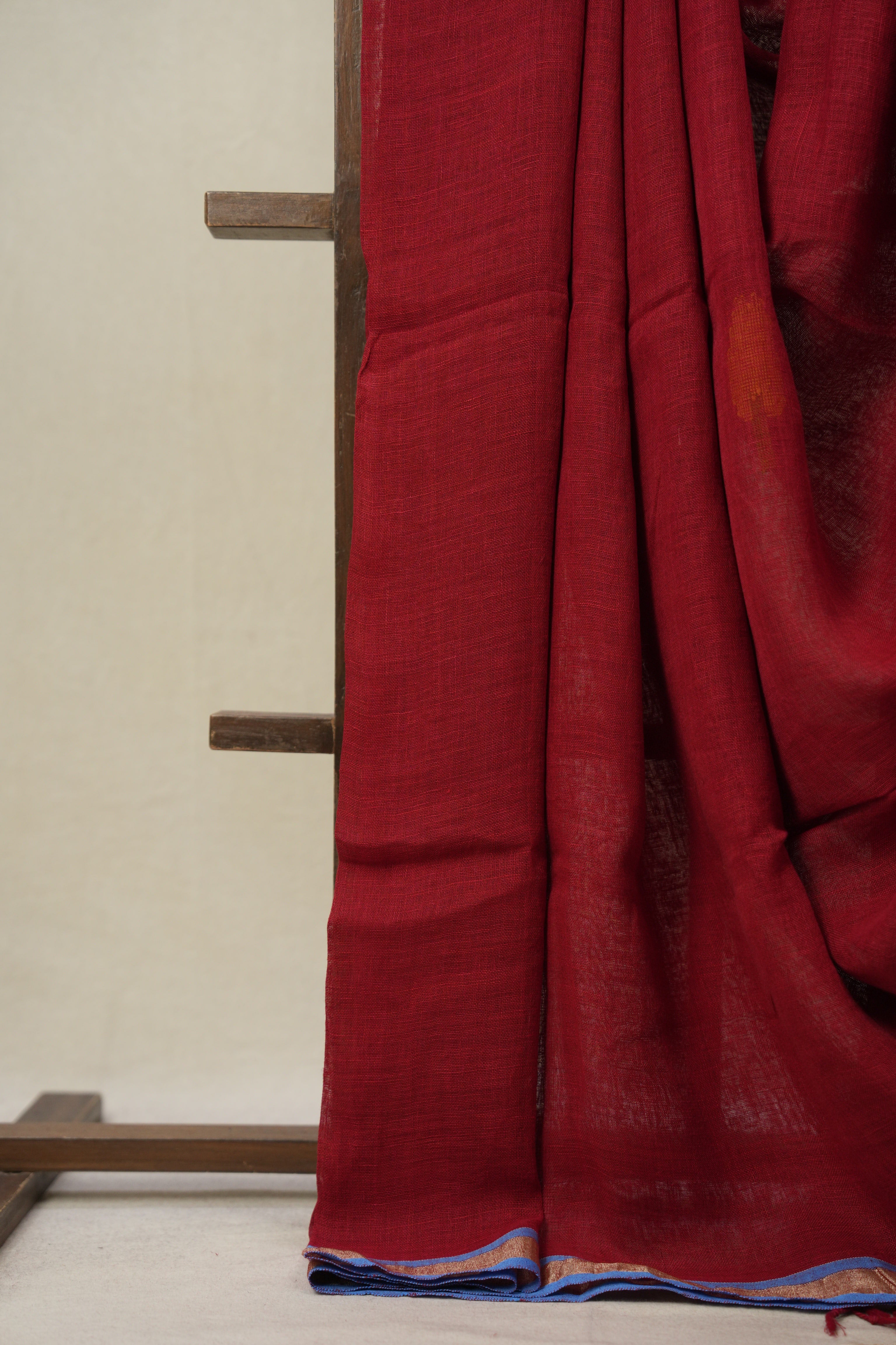 Maroon Linen Jamdani Saree - SRMLJS508