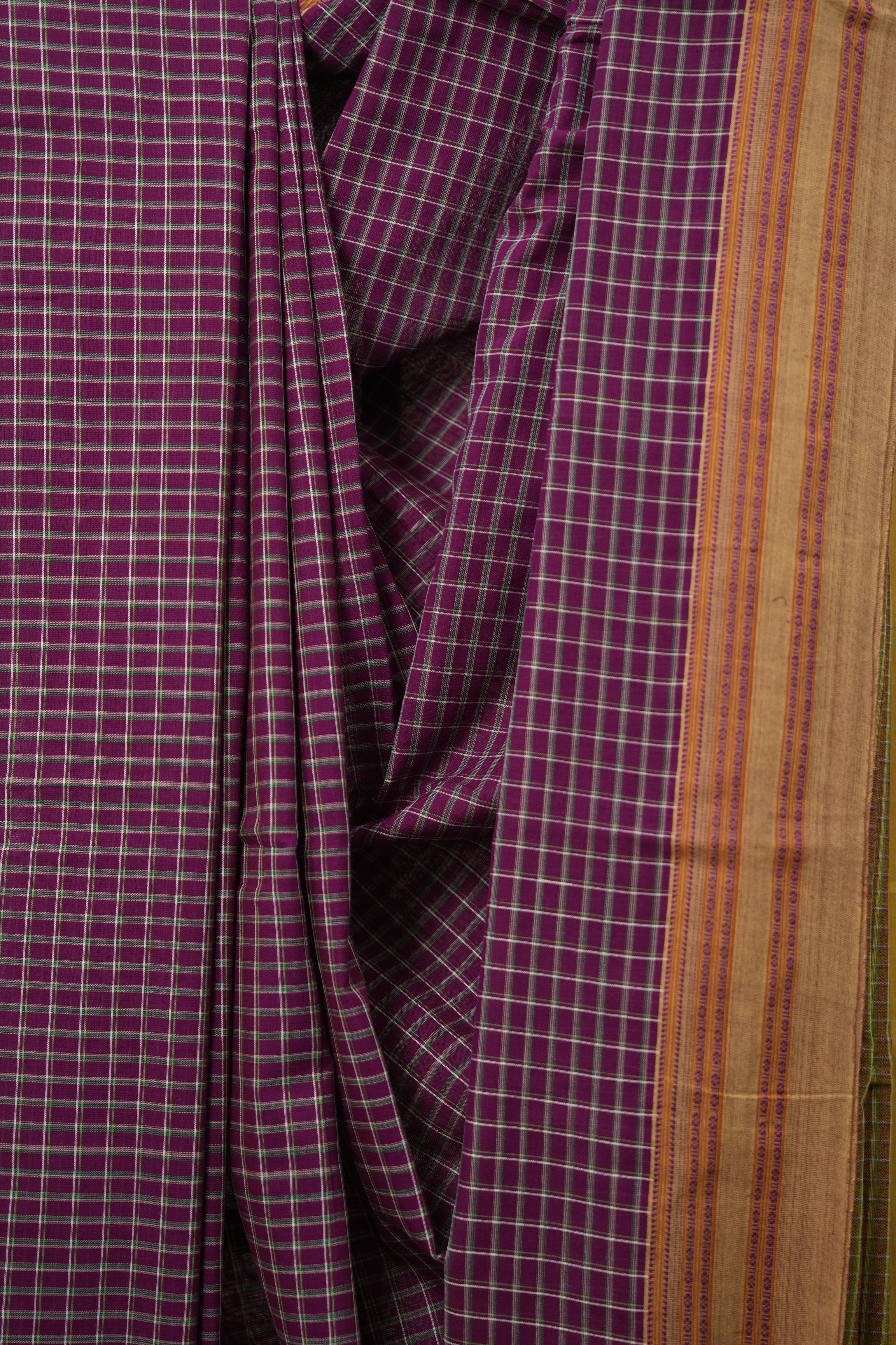 Magenta Checks Cotton Ilkal Saree  - SRMCCIS706