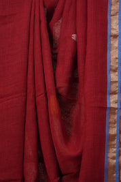 Maroon Linen Jamdani Saree - SRMLJS508