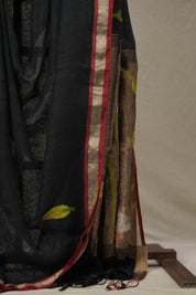 Black Linen Jamdani Saree - SRBLJS511