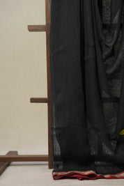 Black Linen Jamdani Saree - SRBLJS511