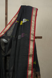 Black Linen Jamdani Saree - SRBLJS511