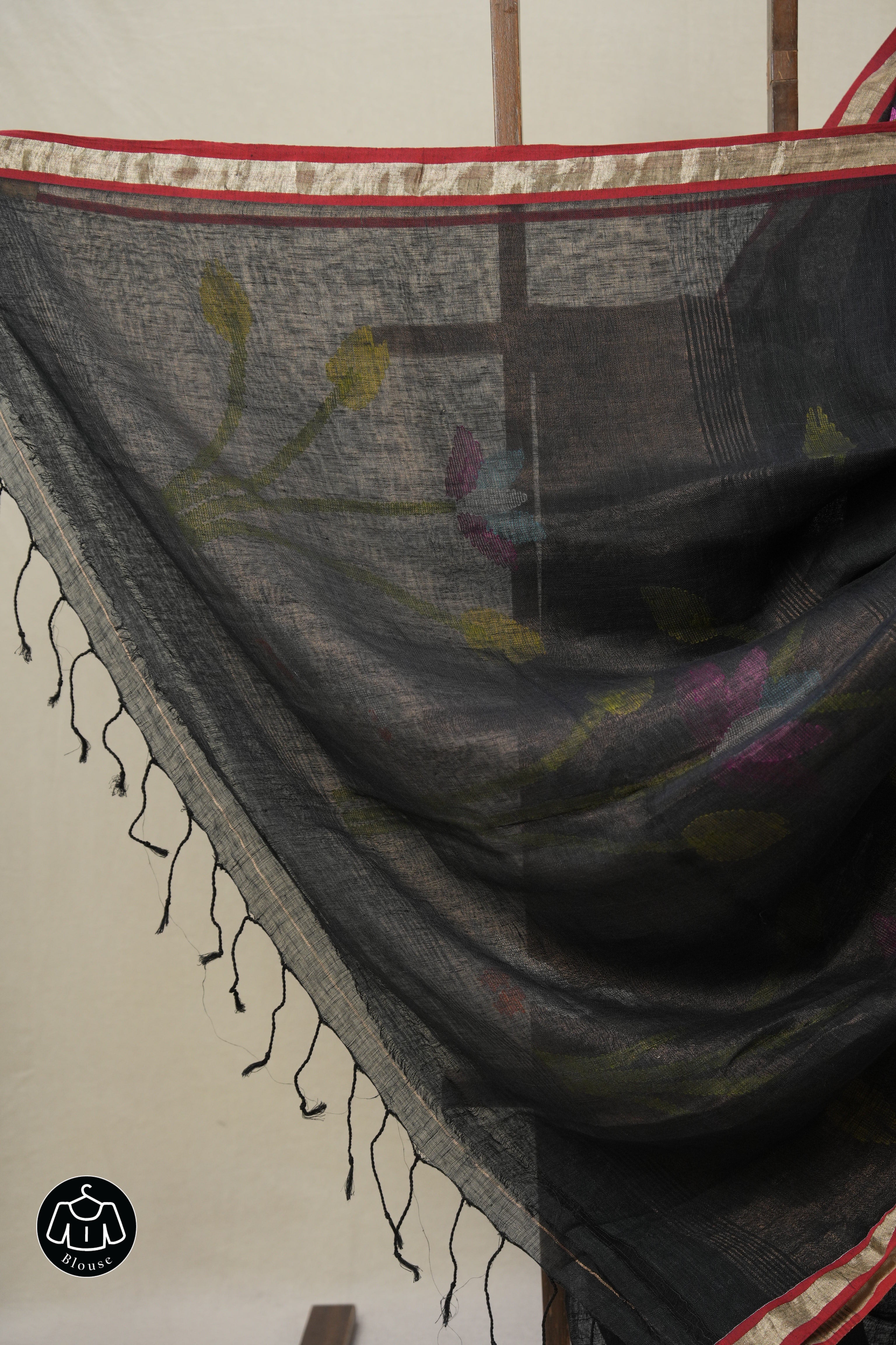 Black Linen Jamdani Saree - SRBLJS511