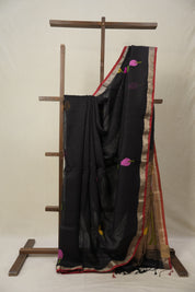 Black Linen Jamdani Saree - SRBLJS510