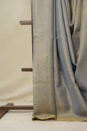 Bluish Grey Plain Tissue Linen Saree With Tassels - SRBGPTLS290