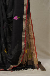 Black Linen Jamdani Saree - SRBLJS510
