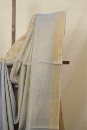 Bluish Grey Plain Tissue Linen Saree With Tassels - SRBGPTLS290