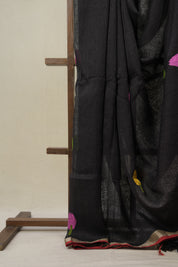 Black Linen Jamdani Saree - SRBLJS510