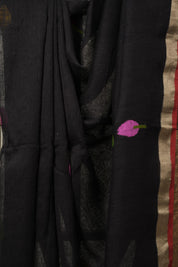 Black Linen Jamdani Saree - SRBLJS510