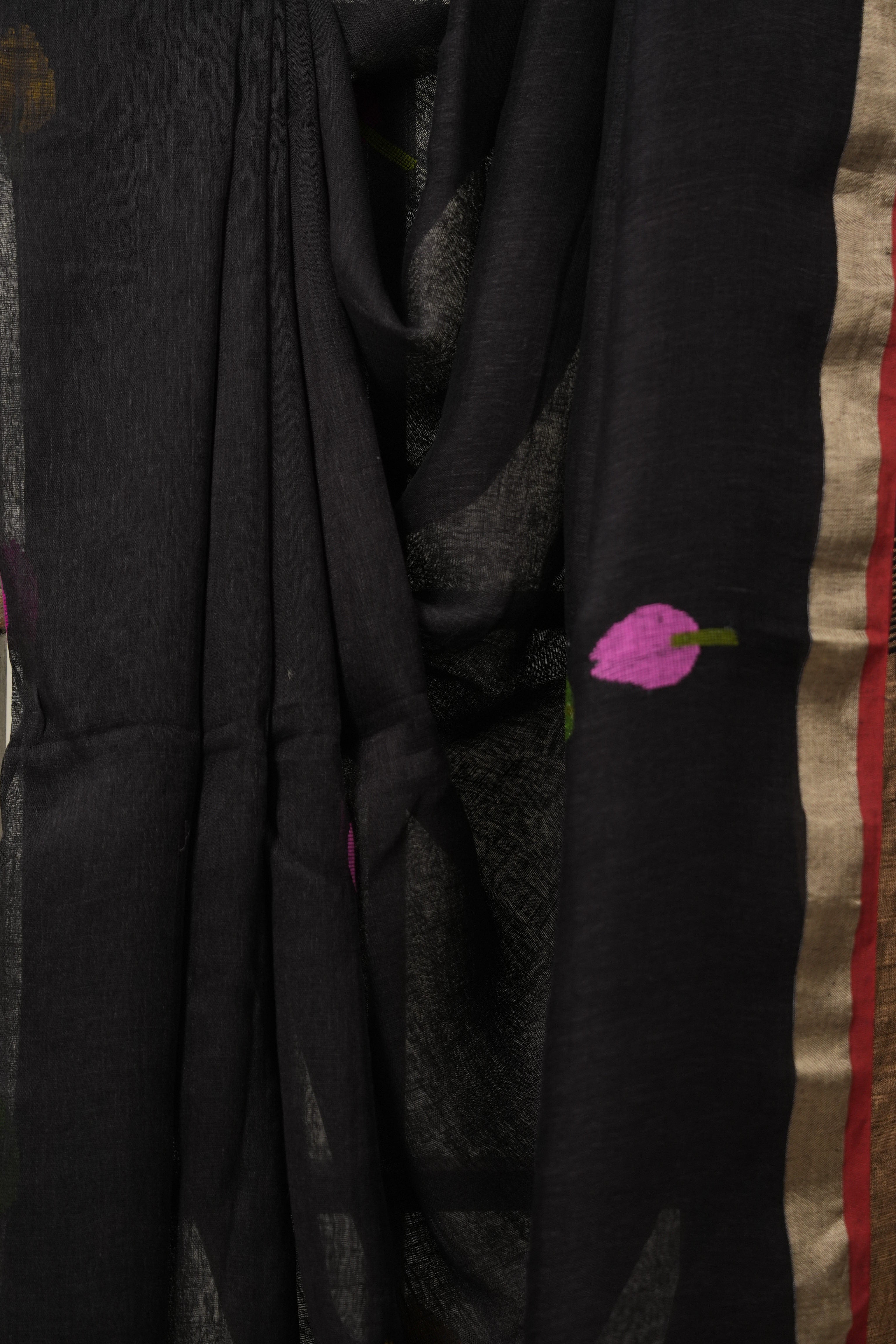Black Linen Jamdani Saree - SRBLJS510