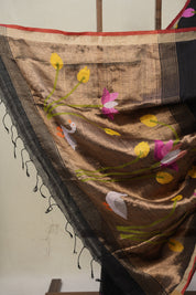 Black Linen Jamdani Saree - SRBLJS510