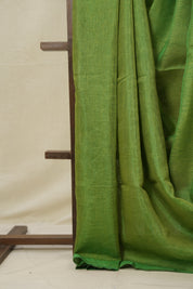 Green Gold Plain Tissue Linen Saree With Tassels - SRGGPTLS288