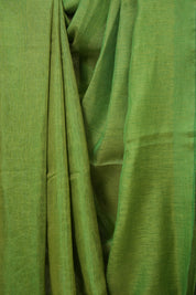 Green Gold Plain Tissue Linen Saree With Tassels - SRGGPTLS288