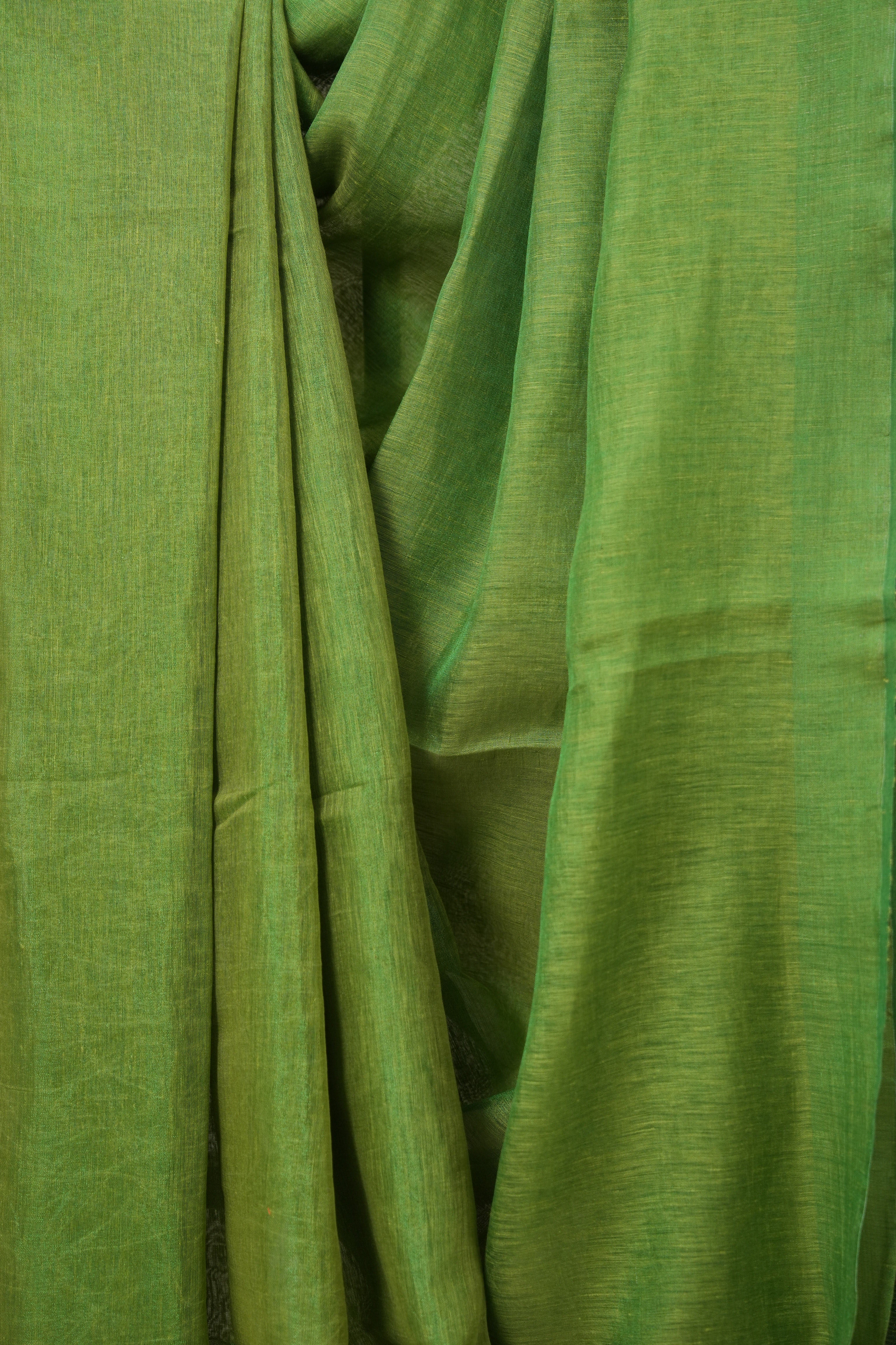 Green Gold Plain Tissue Linen Saree With Tassels - SRGGPTLS288