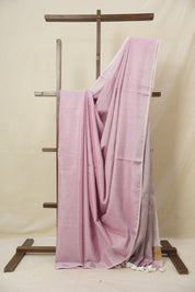 Pink Plain Tissue Linen Saree With Tassels - SRPPTLS287