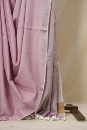Pink Plain Tissue Linen Saree With Tassels - SRPPTLS287