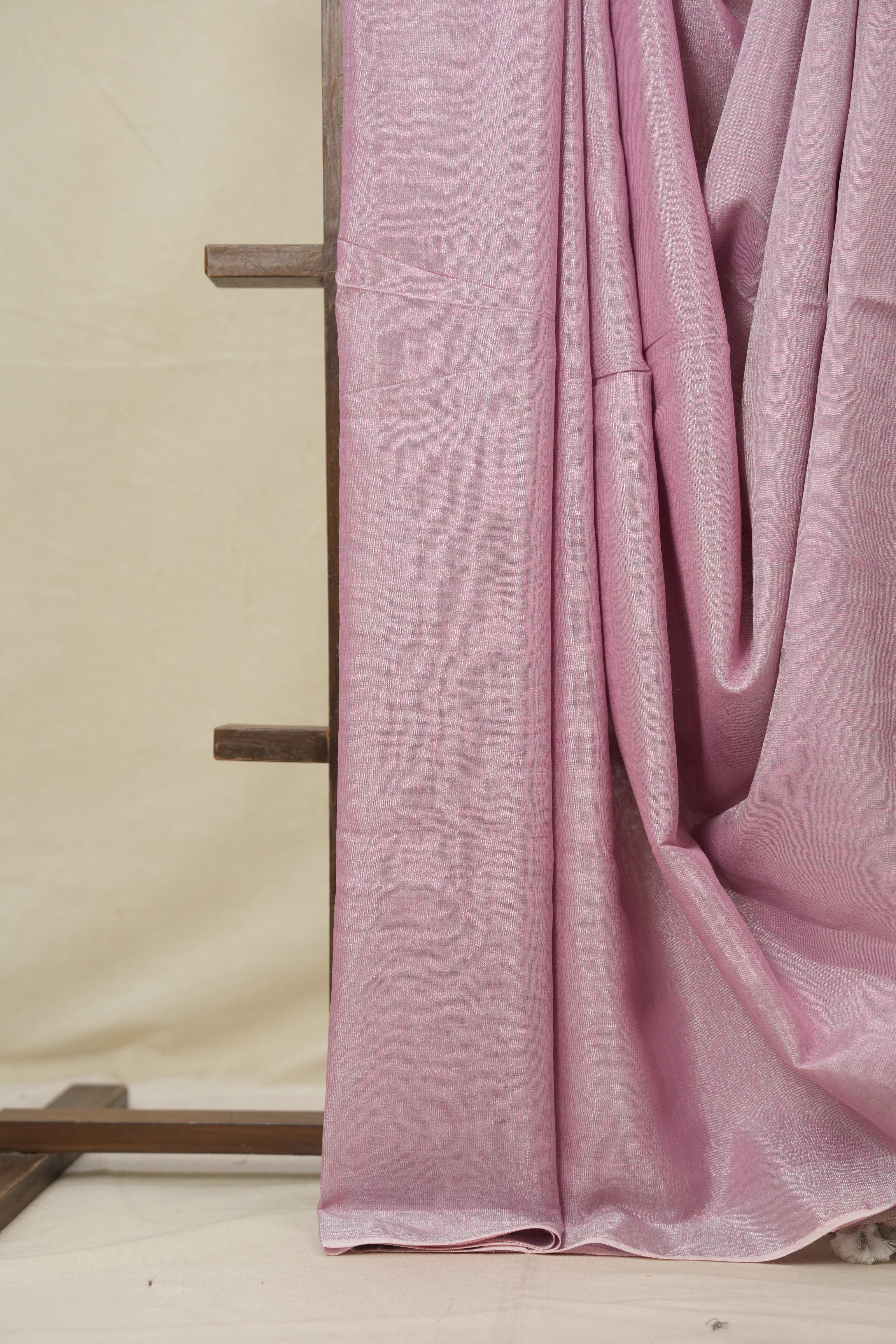 Pink Plain Tissue Linen Saree With Tassels - SRPPTLS287