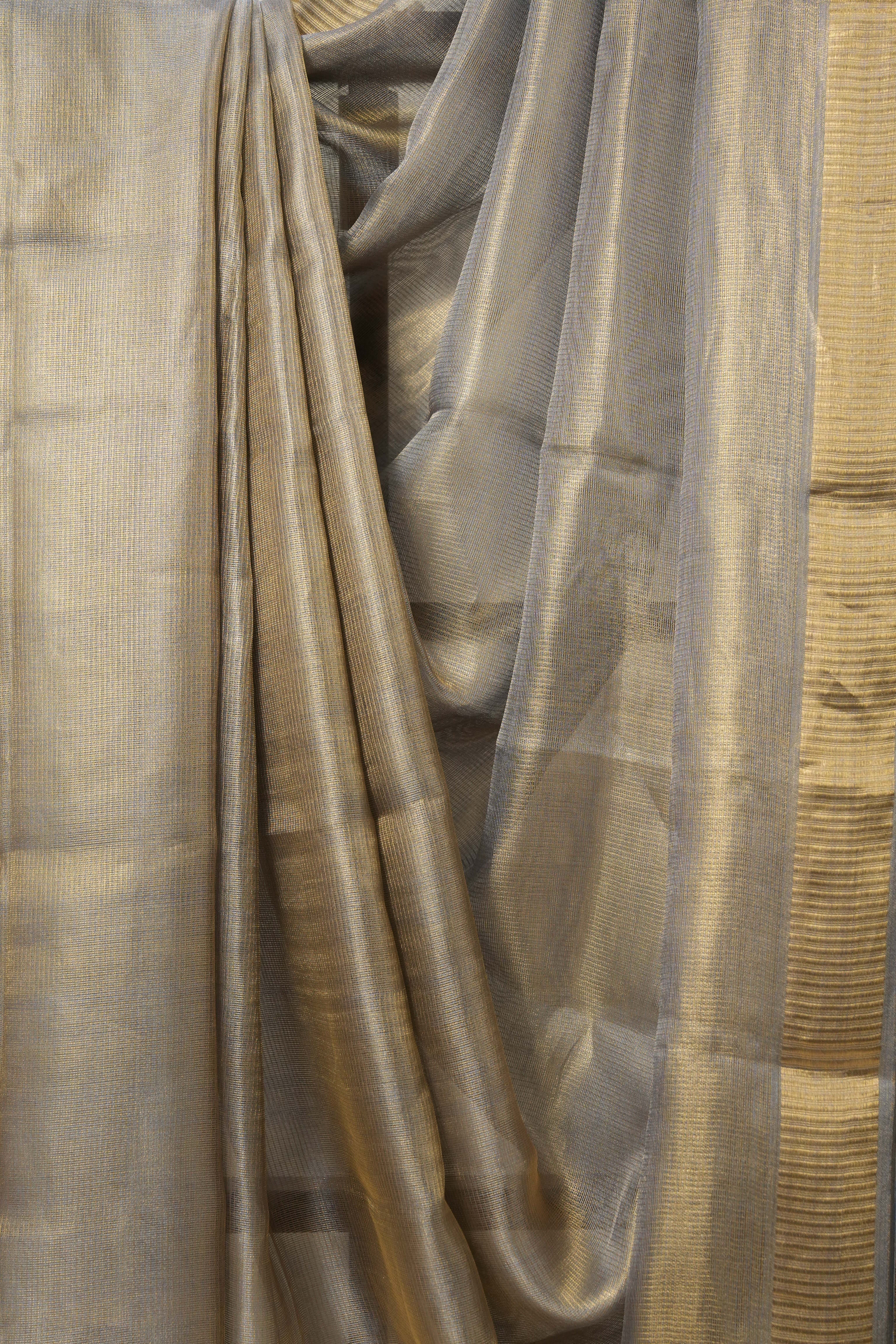 Blue Gold Tissue Tussar Silk Saree - SRBGTTSS519