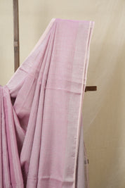 Pink Plain Tissue Linen Saree With Tassels - SRPPTLS287