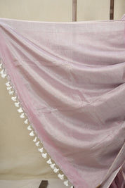 Pink Plain Tissue Linen Saree With Tassels - SRPPTLS287