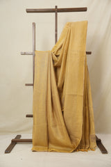 Golden Plain Tissue Linen Saree With Tassels - SRGPTLS286