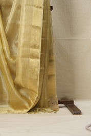 Cream-Gold Tissue Tussar Silk Saree - SRCGTTSS532