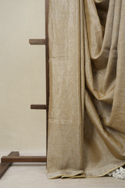 Silver Beige Plain Tissue Linen Saree With Tassels - SRSBPTLS300