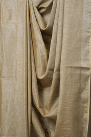 Silver Beige Plain Tissue Linen Saree With Tassels - SRSBPTLS300