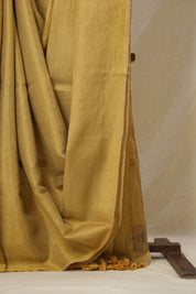 Gold Plain Tissue Linen Saree With Tassels - SRGPTLS289