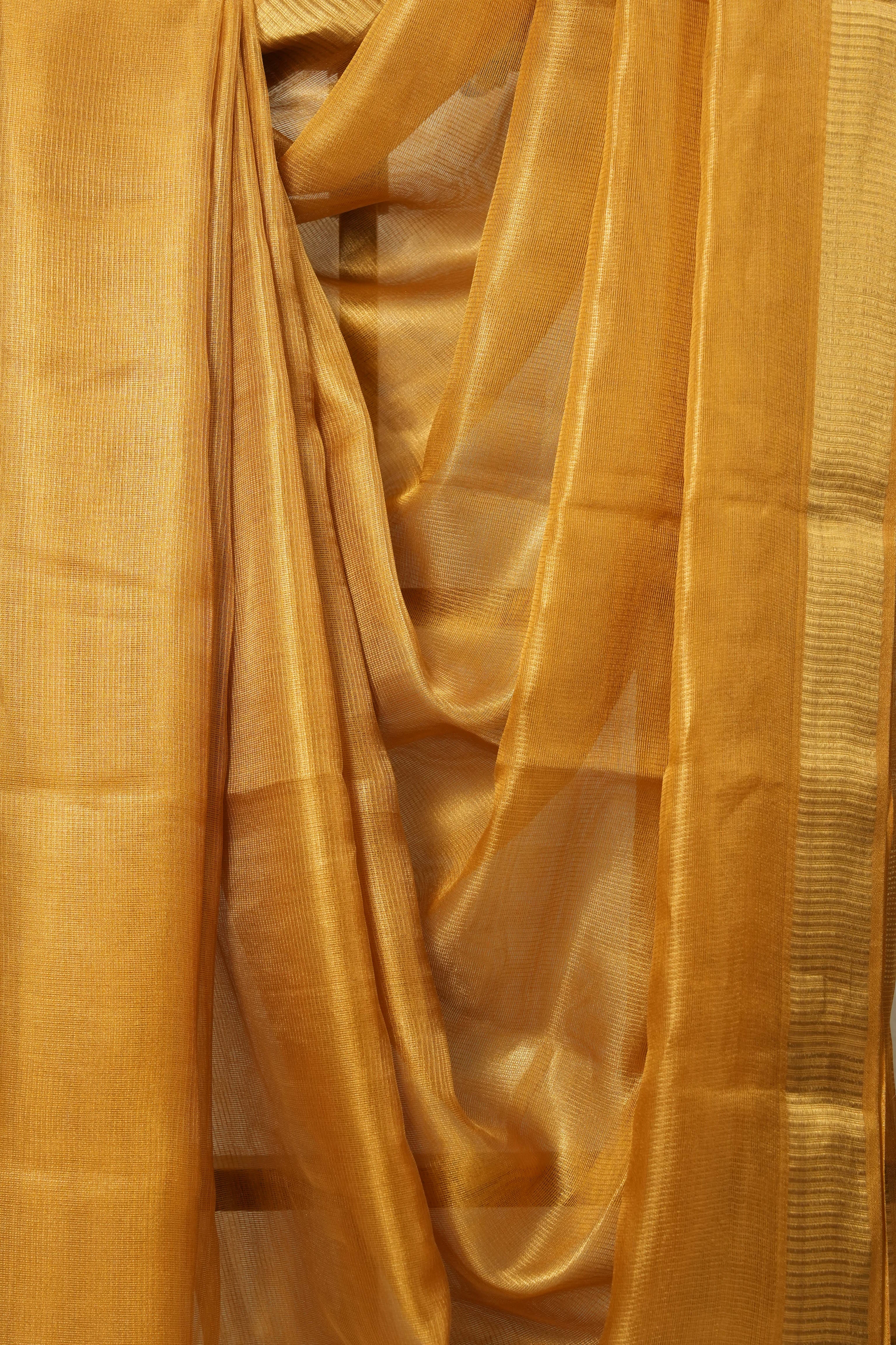 Orange-Gold Tissue Tussar Silk Saree - SROGTTSS531