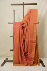 Two Tone Orange Plain Tissue Linen Saree With Tassels - SRTTOPTLS291