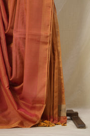 Two Tone Orange Plain Tissue Linen Saree With Tassels - SRTTOPTLS291