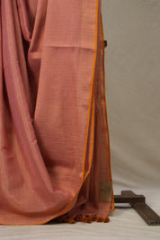Peach Pink Tissue Linen Saree With Tassels - SRPPTLS266