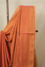 Two Tone Orange Plain Tissue Linen Saree With Tassels - SRTTOPTLS291
