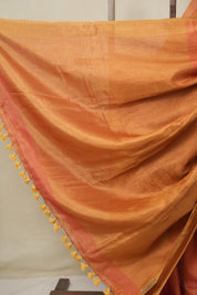 Two Tone Orange Plain Tissue Linen Saree With Tassels - SRTTOPTLS291