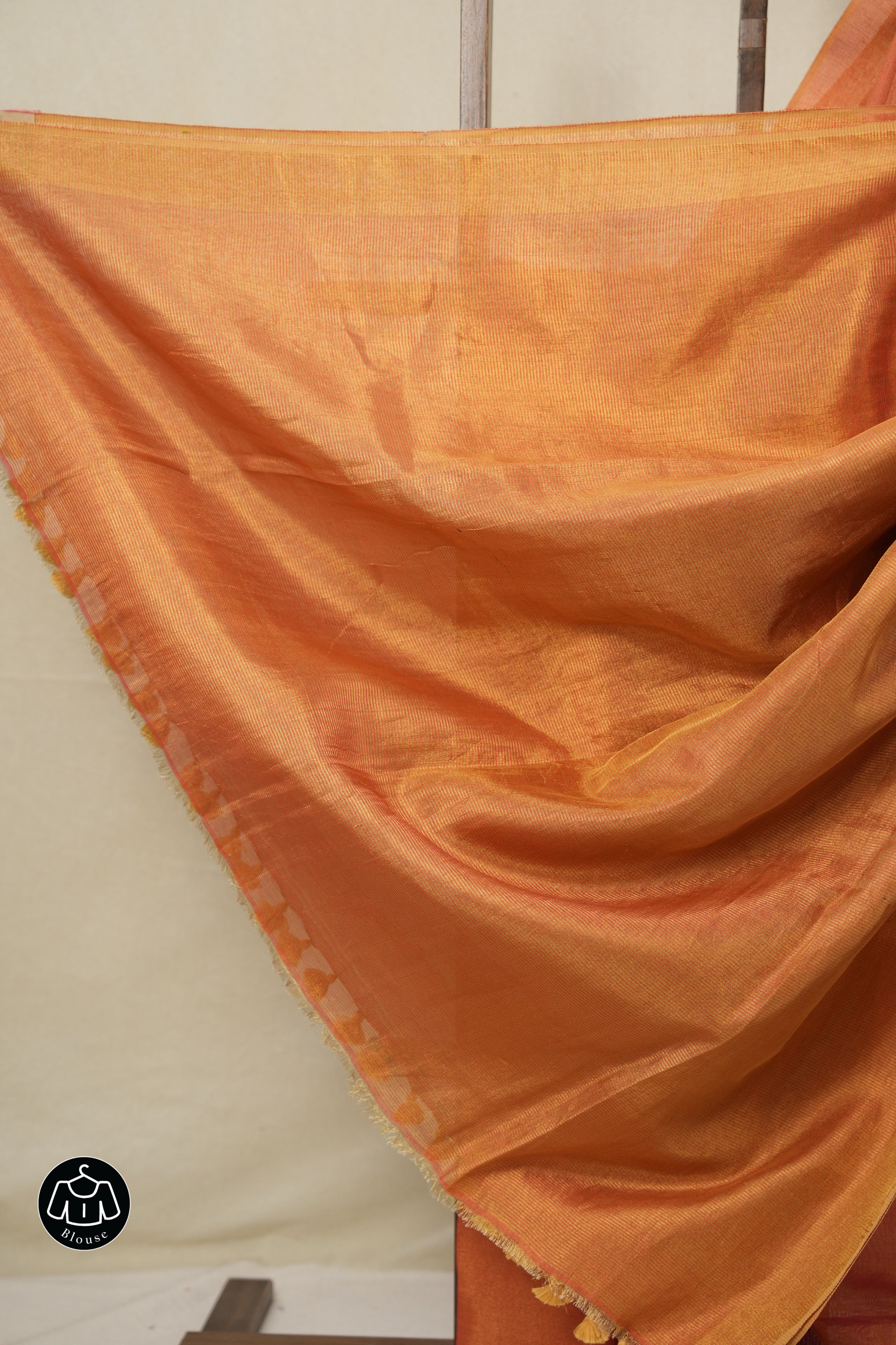 Two Tone Orange Plain Tissue Linen Saree With Tassels - SRTTOPTLS291