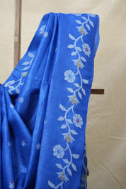 Royal Blue Jamdani Tussar Silk Saree - SRRBJTSS0031