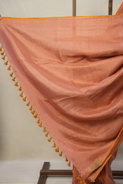 Peach Pink Tissue Linen Saree With Tassels - SRPPTLS266