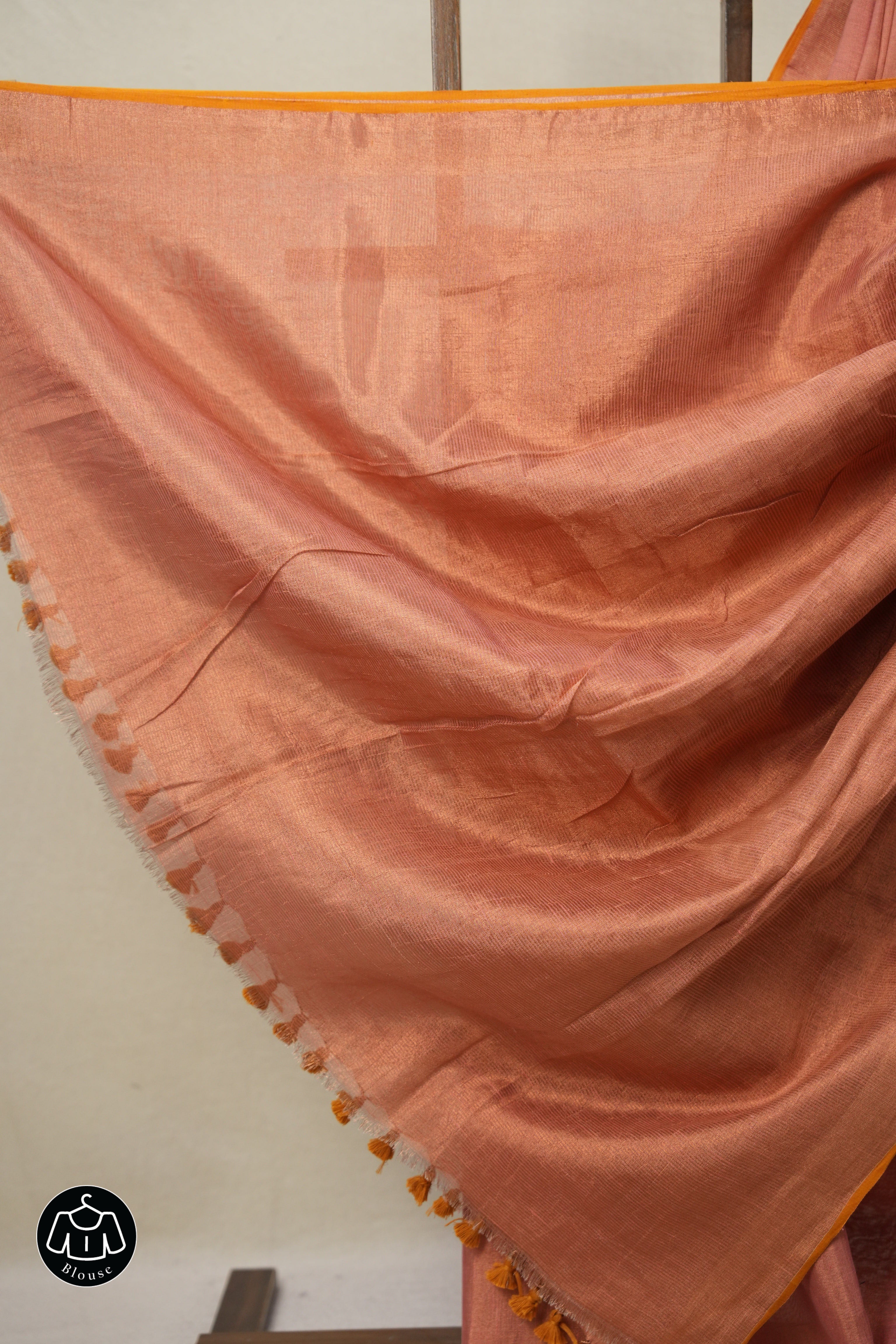 Peach Pink Tissue Linen Saree With Tassels - SRPPTLS266
