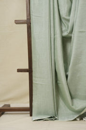 Mint Green Plain Tissue Linen Saree With Tassels - SRMGPTLS292