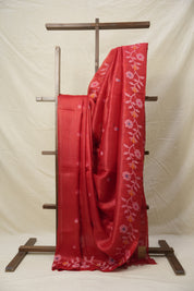 Red Jamdani Tussar Silk Saree - SRRJTSS0032